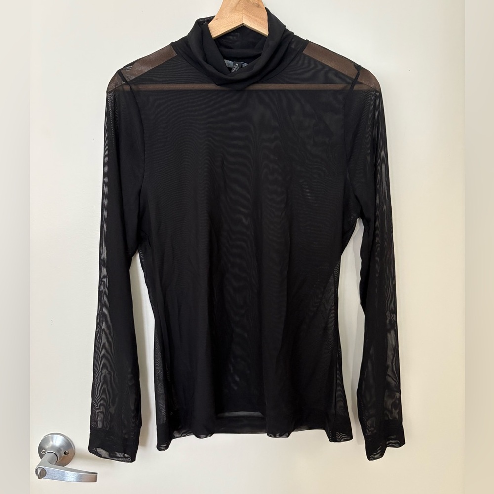 WHBM Forme Mesh Turtleneck Long Sleeve Top